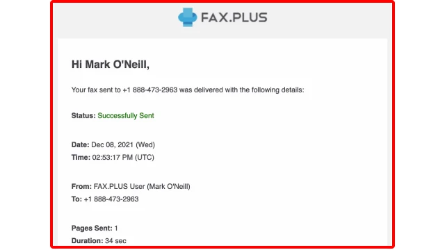 Fax Plus - Confirmation EMail
