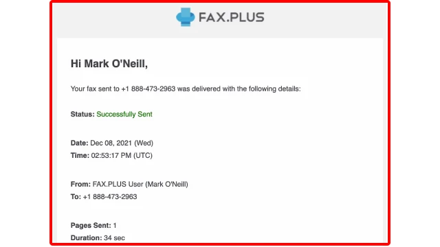 Fax Plus - Confirmation EMail Fax Plus - Confirmation EMail